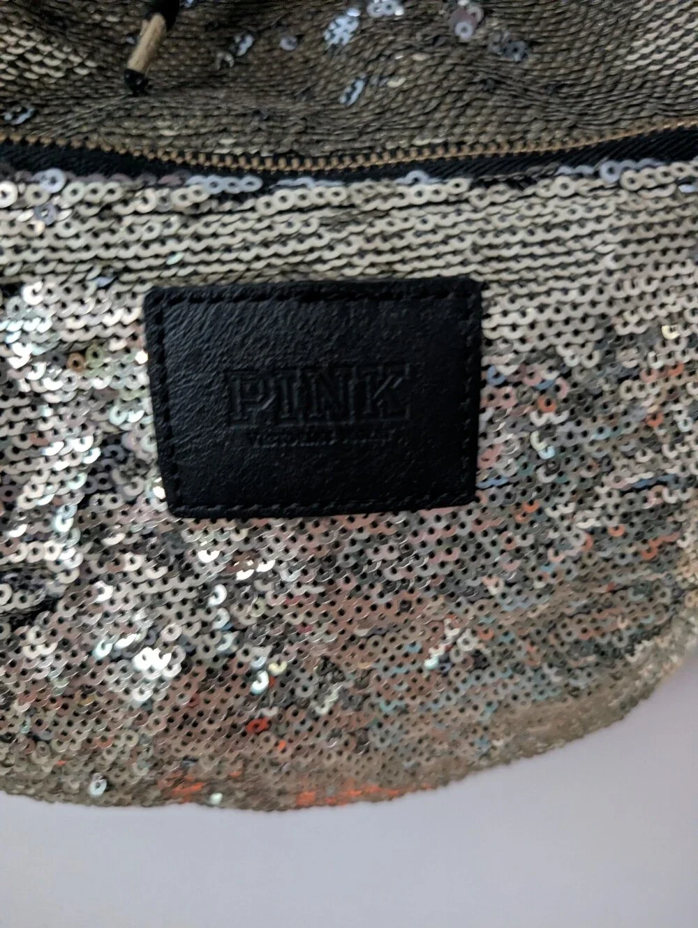 Victoria's Secret PINK Reversible Gold Sequin Campus Drawstring Backpack